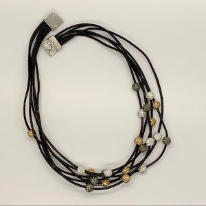 18” leather necklace with multiple colored beads